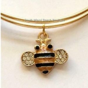 Gold Bumble Bee Charm Bracelet Crystal Enamel